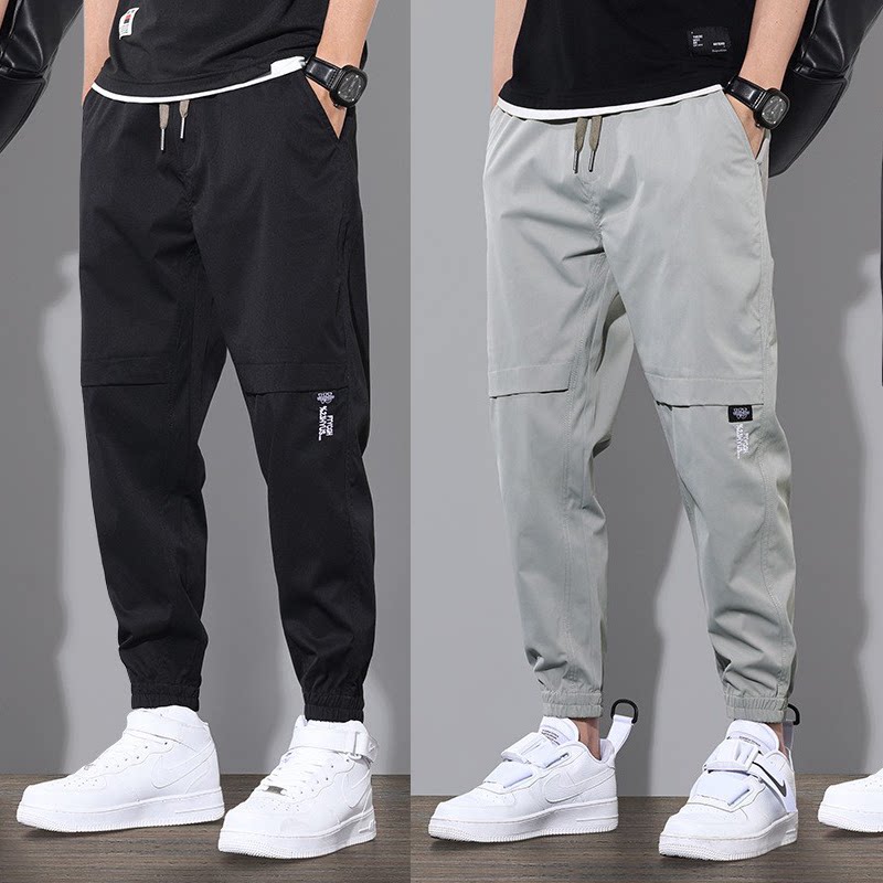 夏季工装休闲长裤子男士宽松运动裤潮流薄款速干裤9九分束脚裤