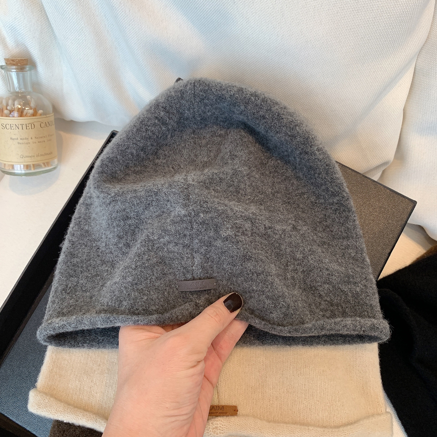 含羊毛冷帽女2025新款秋冬季堆堆针织包头帽显脸小卷边毛线帽子女