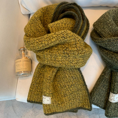 撞色包边含羊毛针织围巾女2025秋冬新款时尚百搭保暖情侣毛线围脖