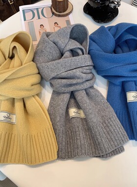 100%纯羊毛针织围巾女冬季2025新款韩版ins加宽软糯保暖情侣围脖