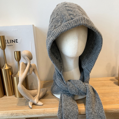 巴拉克拉法针织帽女围巾帽子一体2025冬季显脸小披肩麻花毛线帽子