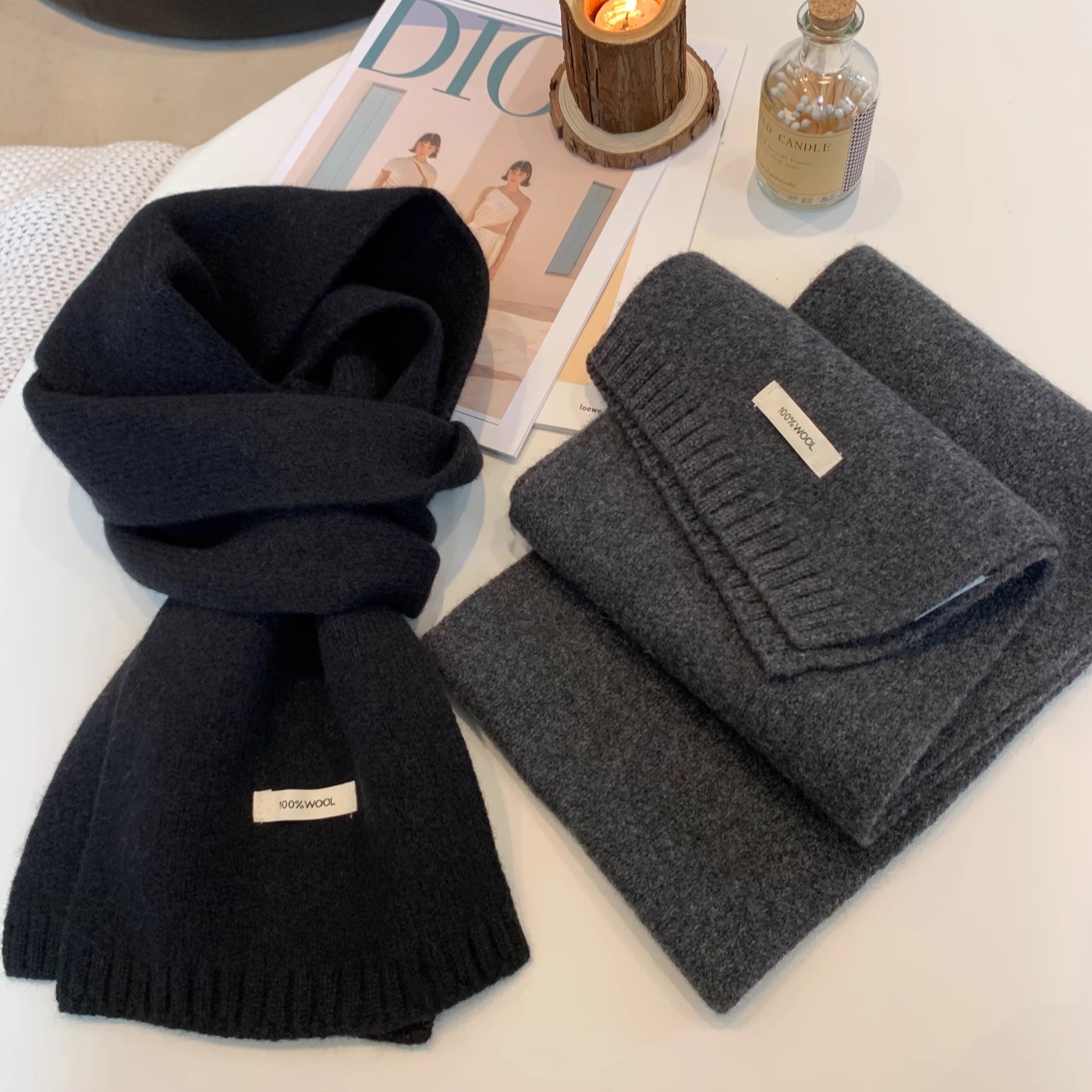 精选100%澳洲羊毛围巾女2025冬新款高级绒感纯色百搭保暖情侣围脖