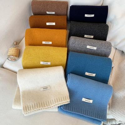 高级感精选澳洲100%纯羊毛针织围巾女秋冬纯色加厚保暖情侣围脖女