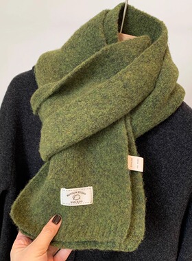 绵羊毛针织围巾女2025秋冬季新款白标软糯毛线保暖情侣围脖披肩女