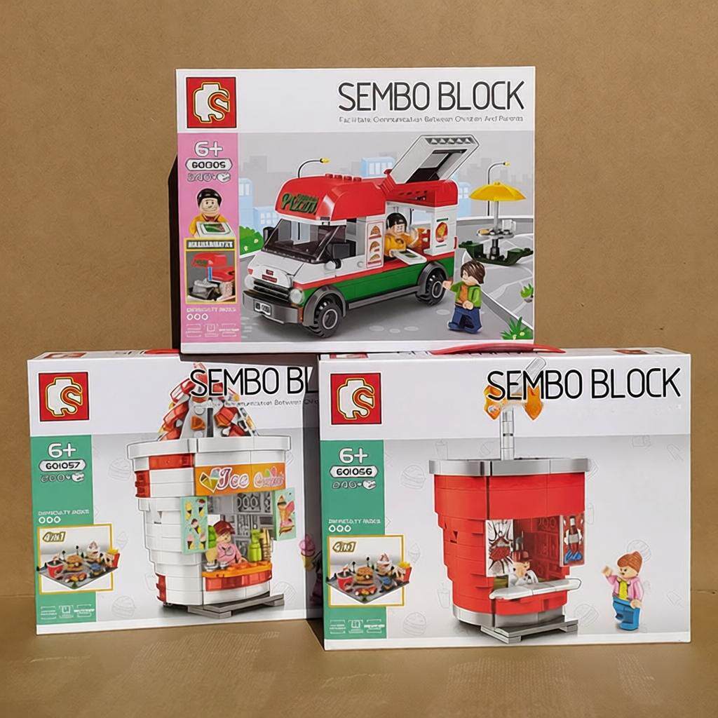 森宝积木601056冰淇淋饮粒店创意披萨售卖车男孩女生儿童玩具礼物