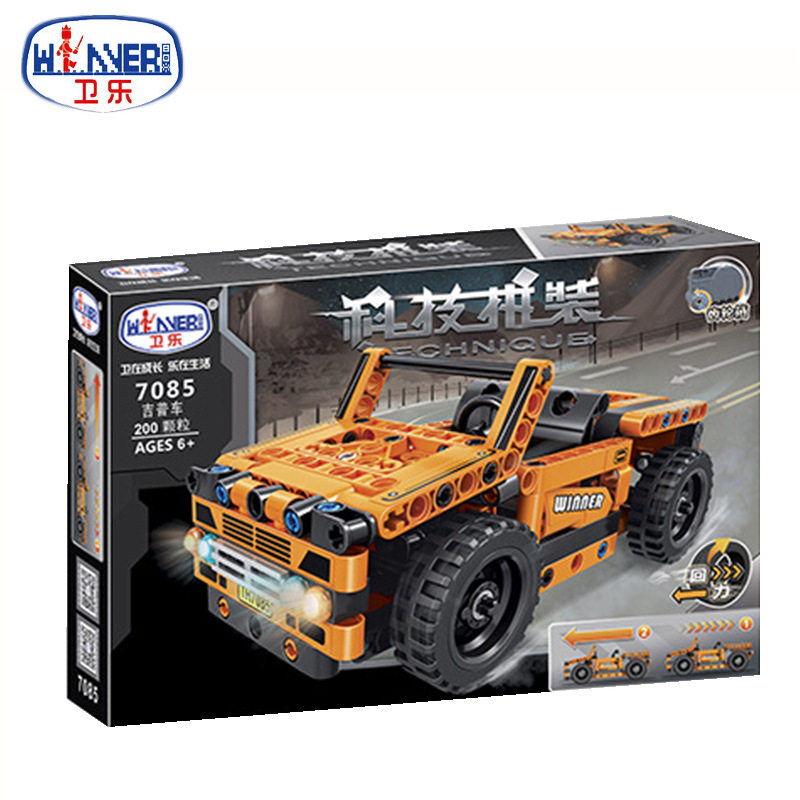 卫乐7085吉普车推土机摩托车动态科技小颗粒拼装积木益智玩具礼物