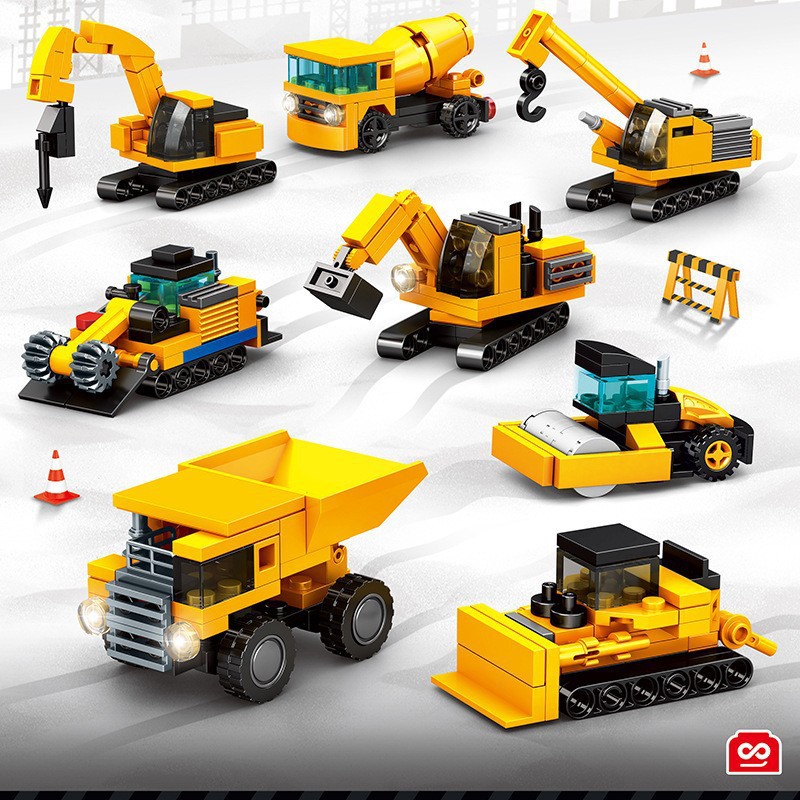 森宝712001-43工程车变形机器人挖掘机压路机男孩积木玩具礼物品