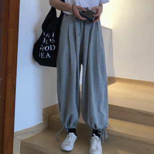 宽松束脚灯笼裤 550 高腰阔腿运动情侣休闲裤 韩版 春季
