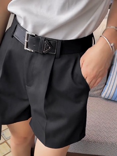 三角腰带短裤女高腰2026春新款外穿宽松显瘦阔腿黑色西装a字短裤