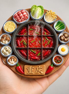 重庆旅游文创冰箱贴九宫格老火锅立体树脂磁贴同款伴手礼磁吸贴