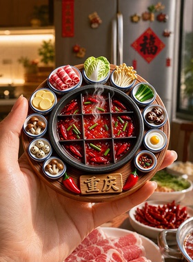 城市美食系列冰箱贴重庆九宫格火锅立体树脂磁吸各地特色小吃文创