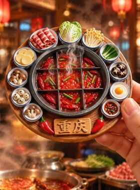 红油九宫格火锅冰箱贴3D立体树脂磁贴重庆美食文创冰箱装饰小礼物