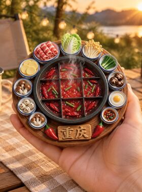 重庆九宫格红油火锅冰箱贴 体树脂带配菜磁吸山城特色美食纪念品