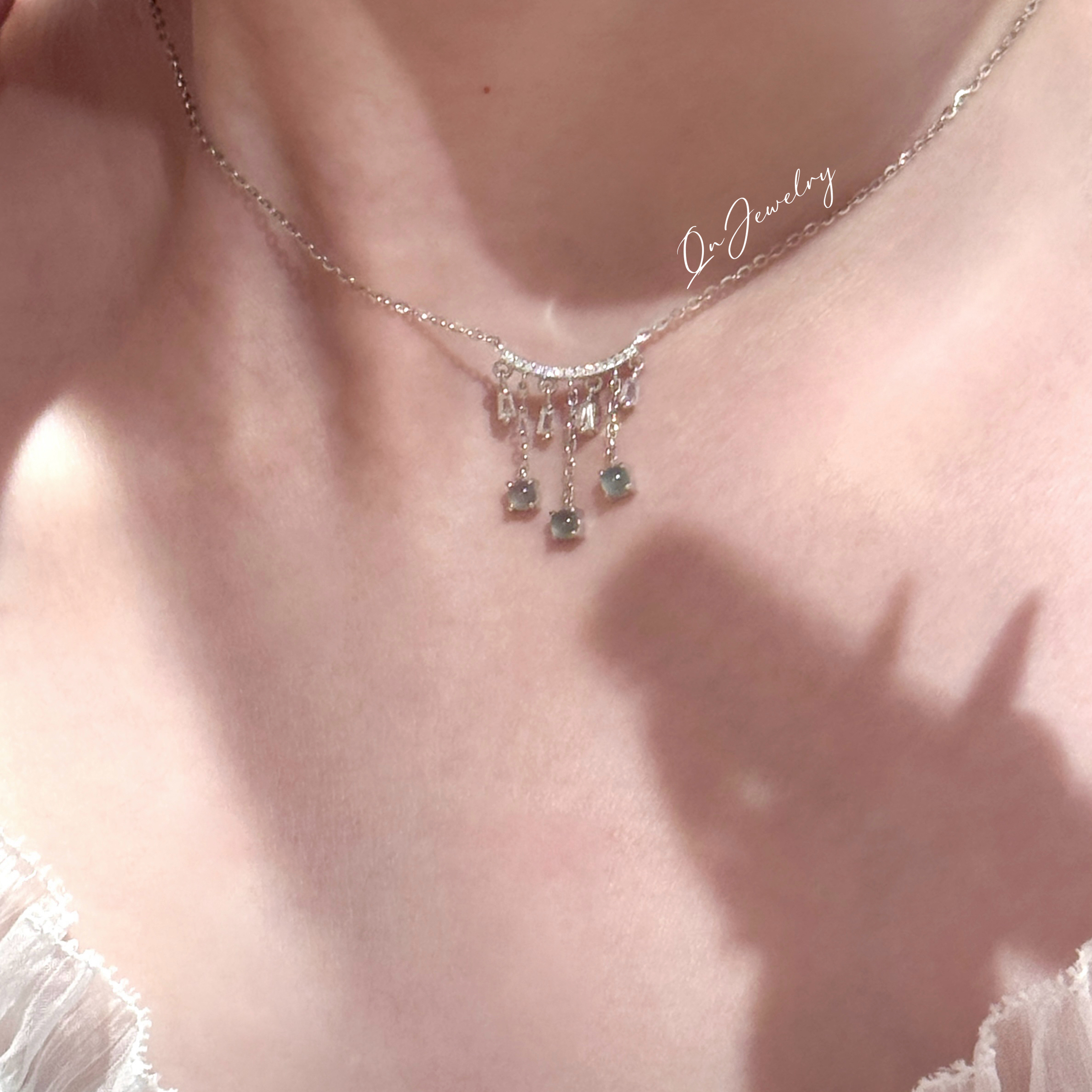 QnJewelry/ 殿堂美貌小流苏 天然翡翠s925纯银项链
