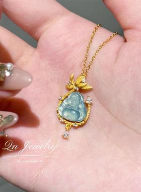 QnJewelry/ mini坐莲金佛 天然a货翡翠s925纯银项链a30