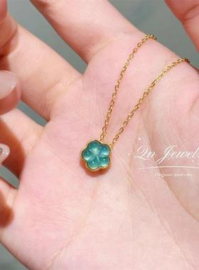 Qn Jewelry/有钱花花 起光蓝水小花纯银项链A28