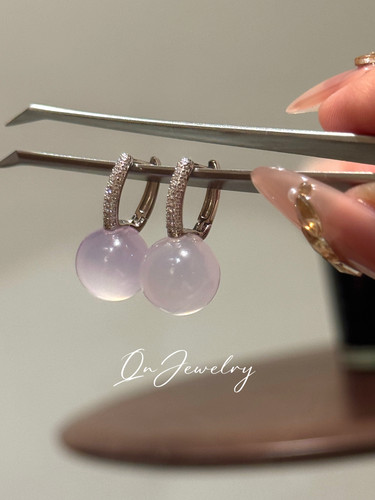 QnJewelry/ 高级感紫冰耳环 天然紫玉髓s925纯银耳环