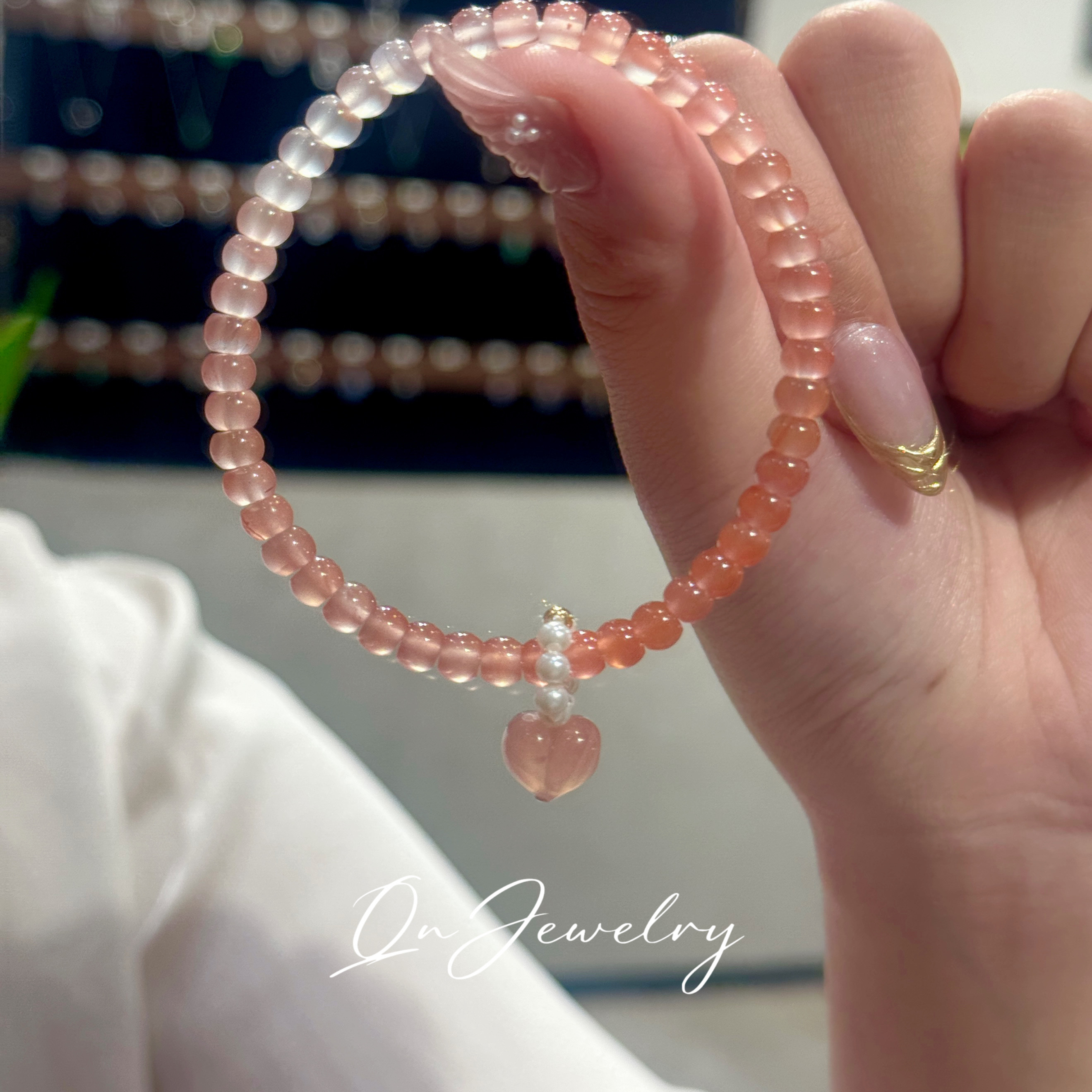 QnJewelry/ 绯红之心 天然渐变南红冰粉手串
