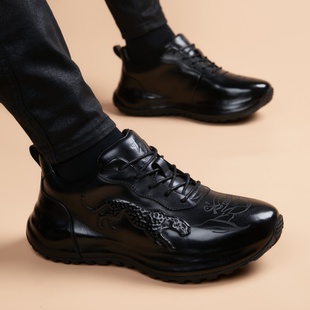 轻奢真皮手工男鞋新款固特异皮包底男潮鞋头层牛皮内增高休闲皮鞋