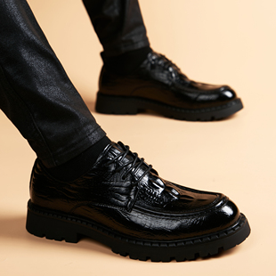 皮鞋男商务正装内增高真皮圆头系带英伦风透气休闲韩版青年男鞋子