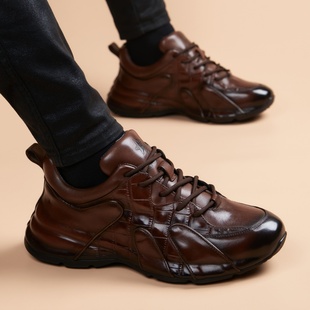 高端手工定制头层牛皮包底男鞋内增高潮流百搭真皮运动休闲男皮鞋