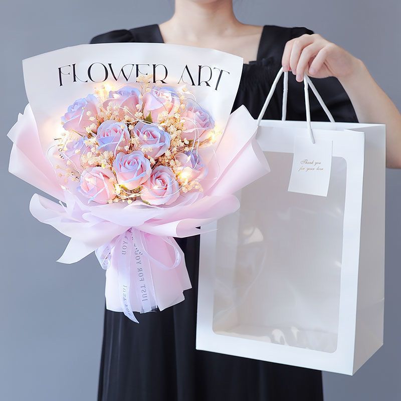 网红碎冰蓝满天星成品香皂花束送男女友闺蜜情人节花束送老师