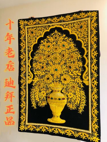 迪拜阿拉伯黄金宝石金丝刺绣树壁画印度手工装饰挂毯壁毯挂布定制