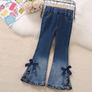 女童裤子春秋2025新款中大童洋气牛仔长裤儿童时髦修身喇叭裤春装