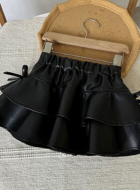 女童皮裙半身裙2026春季新款洋气PU皮短裙儿童百褶裙女孩蛋糕裙潮