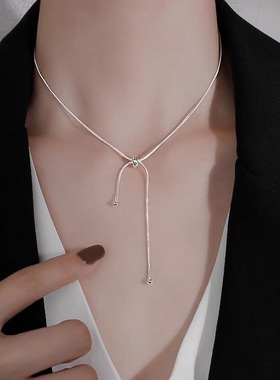 s925银冷淡风气质圆珠抽绳项链小众设计高级感颈链轻奢简约锁骨链