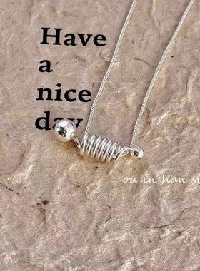 足银990几何弹簧项链女S925纯银设计感小众简约蛇骨链轻奢ins风