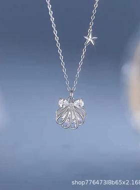 999纯银一贝子蝴蝶结项链女梦幻少女公主心高级感锁骨链轻奢吊坠