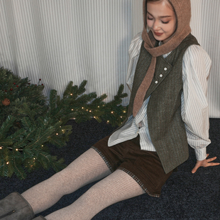 休闲毛呢短裤 新款 子冬季 CT「三十七号街」复古格纹拼接假两件裤