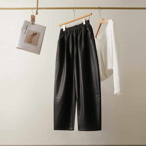 秋冬洋气高腰哈伦阔腿皮裤女