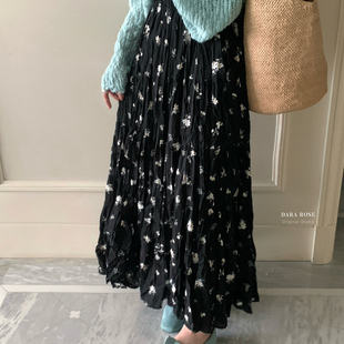 DARA ROSE-印休闲百搭A字显瘦中长款女人味温柔松紧腰半身裙S8844