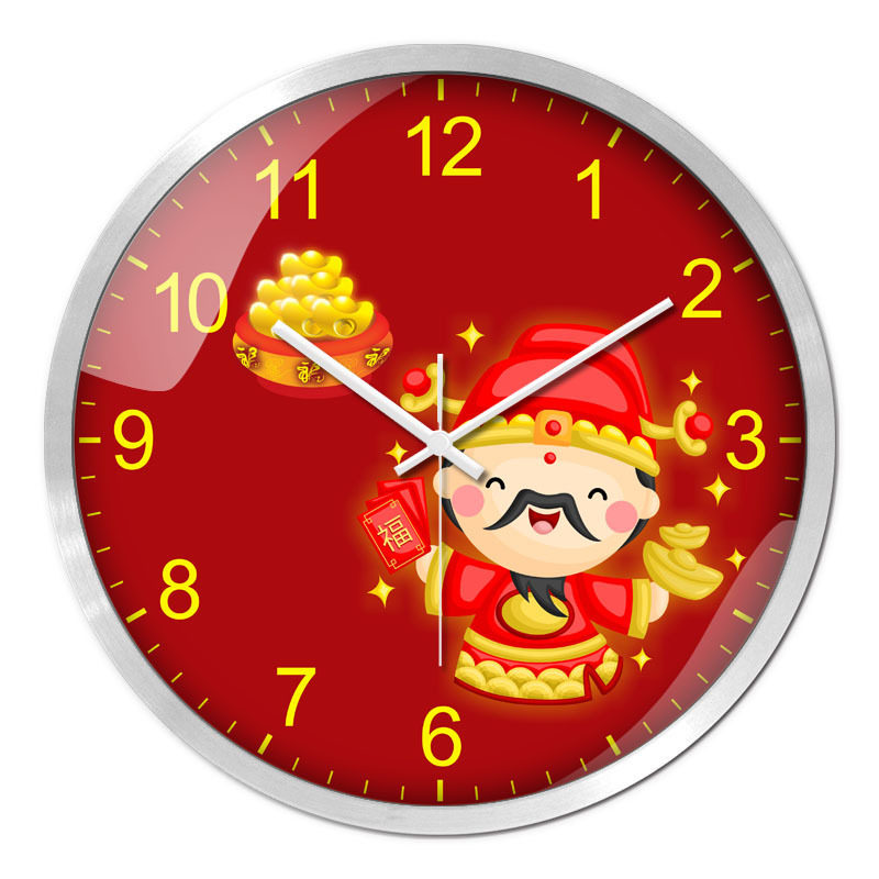 财神招财猫挂钟店面时钟门店生意兴隆装饰挂表客厅中式静音大钟表