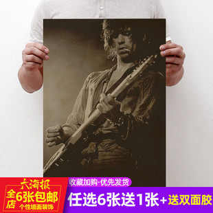 滚石乐队吉他手摇滚复古怀旧牛皮纸海报寝室宿舍酒吧装饰画墙贴