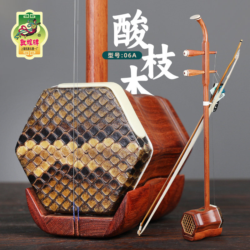 上海敦煌06A缅酸枝木红木二胡乐器蟒皮六角筒演奏考级送初学教程