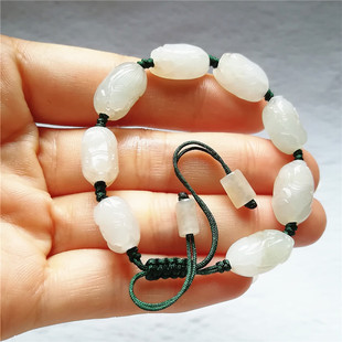 收藏天然冰种独山玉手链南阳玉独玉石圆珠子玉手串苏工貔貅手链秒