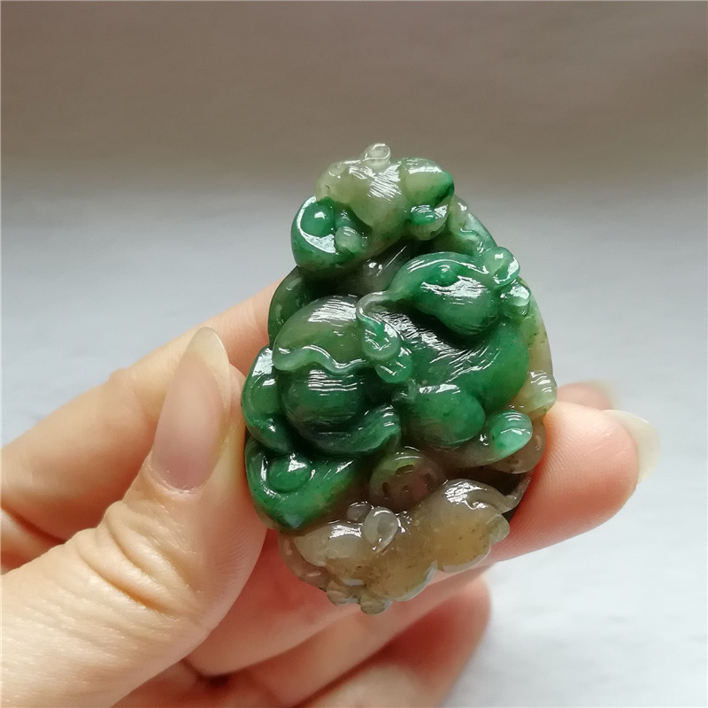 收藏天然玉石独山玉吊坠南阳独玉精雕生肖鼠挂件五鼠运财玉佩送证