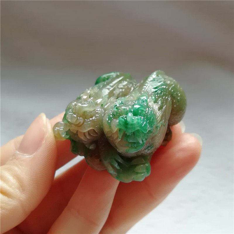 收藏天然独山玉貔貅吊坠母子兽玉坠仿古兽老坑独玉玉器挂件小把件