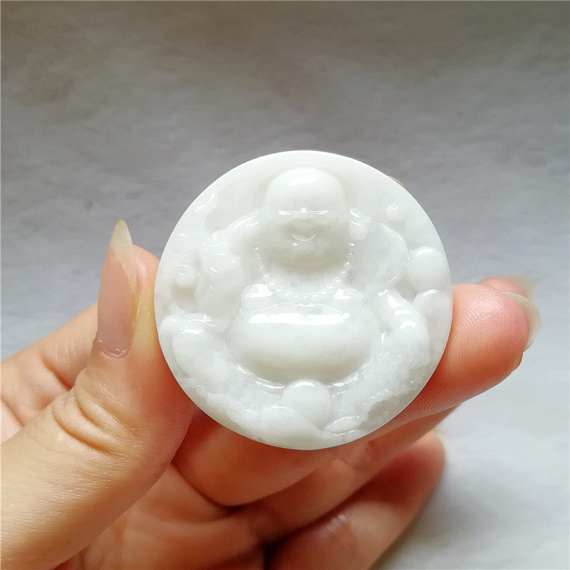 收藏天然玉石独山玉笑佛公吊坠冰种独玉弥勒佛玉佩独玉器挂件直播