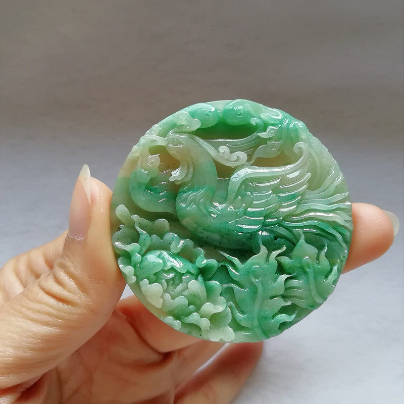 收藏天然独山玉龙凤对牌独玉龙凤配玉佩凤凰牡丹花玉吊坠挂件附证