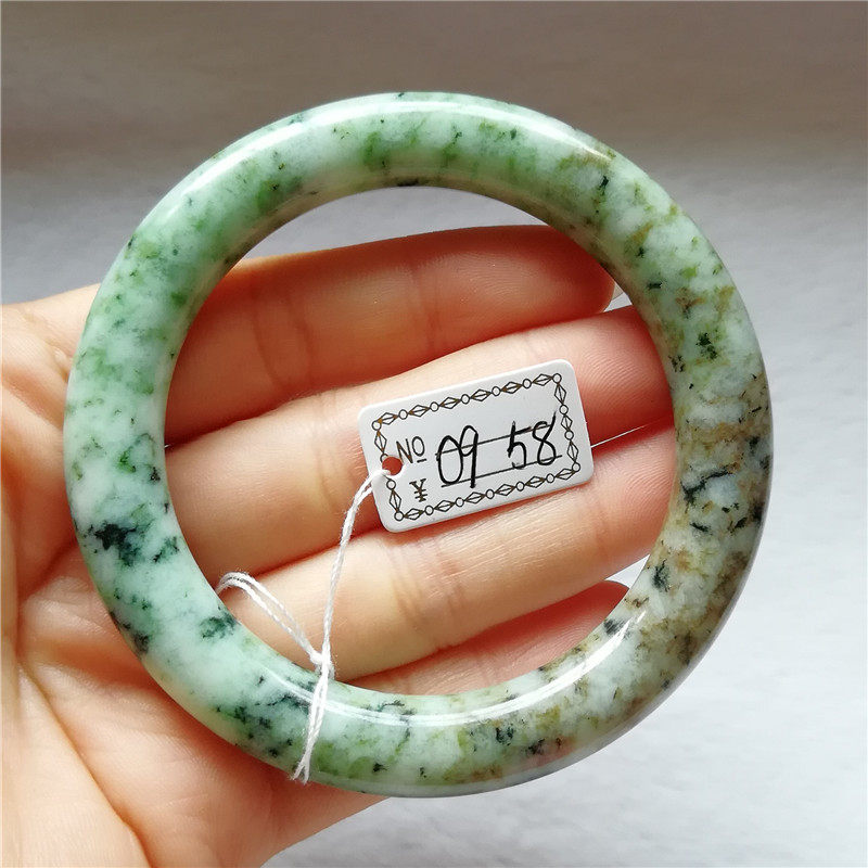 收藏天然玉石南阳独山玉手镯子圆条独玉手镯58mm女镯子手环附证书