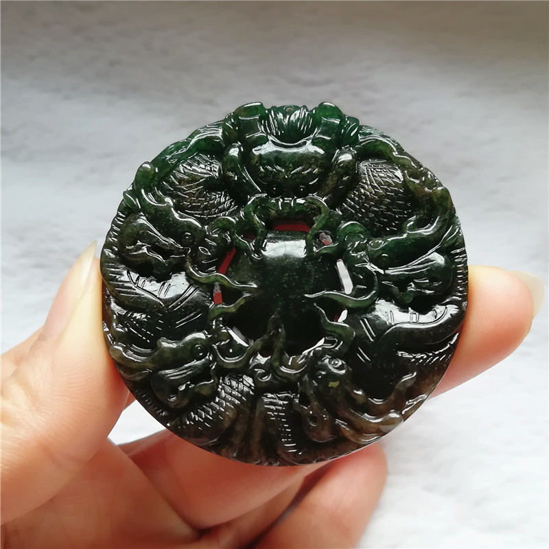 收藏天然玉石独山玉挂件南阳玉独玉九龙玉璧吊坠生意兴隆车挂件秒