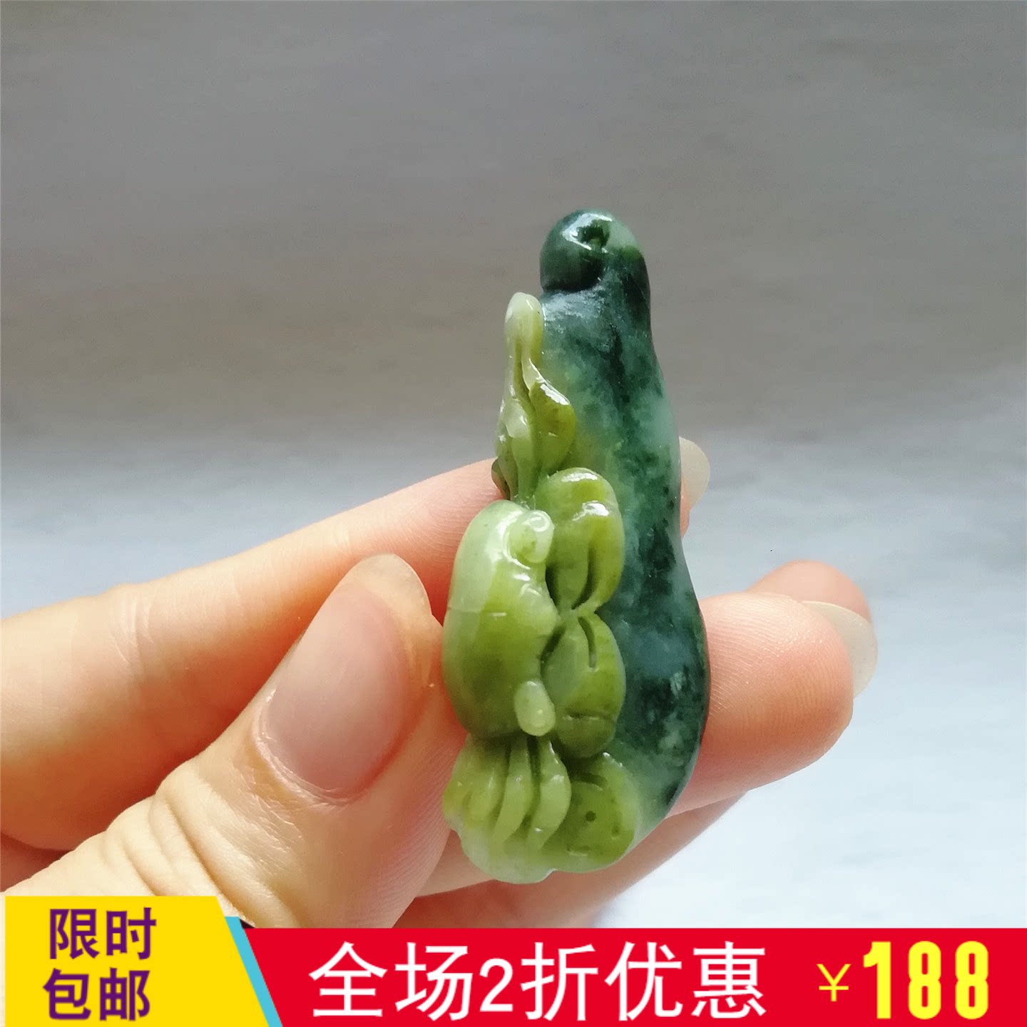 正品天然玉石独山玉吊坠手工俏色雕独玉螃蟹玉坠八方来财福瓜挂件
