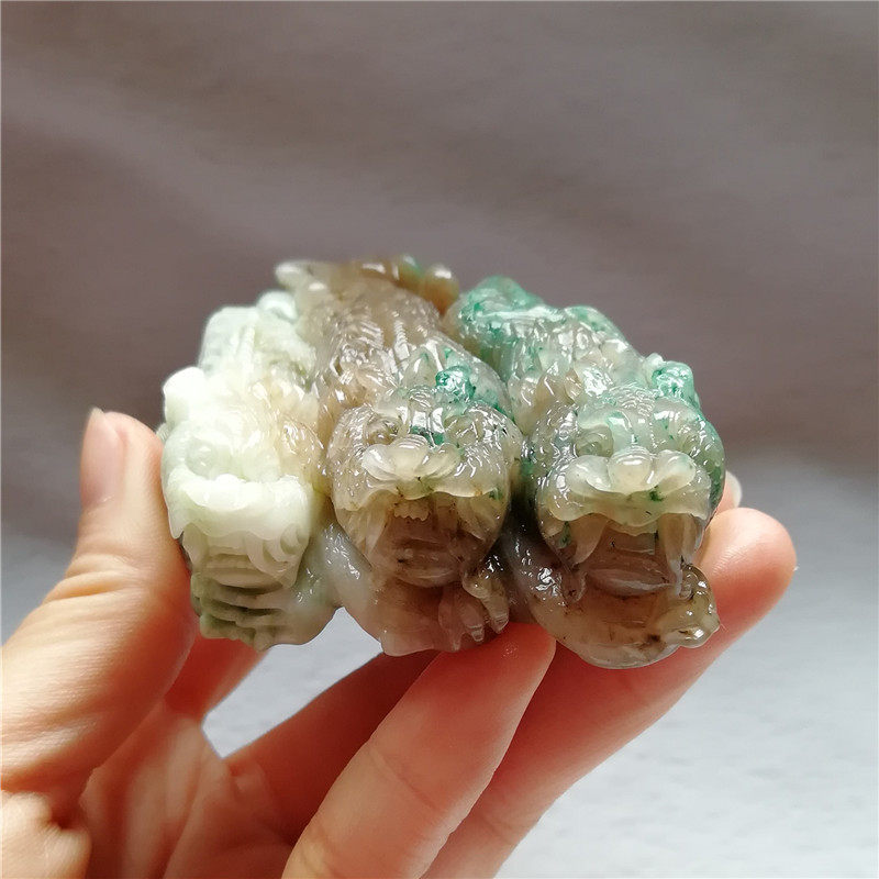 收藏独山玉貔貅手把件天然玉石独玉文玩神兽手玩件小摆件全家福秒