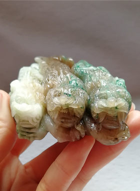 收藏独山玉貔貅手把件天然玉石独玉文玩神兽手玩件小摆件全家福秒