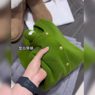 欧货高级感绿色针织开衫女秋冬新款小香风软糯毛衣外套氛围感上衣