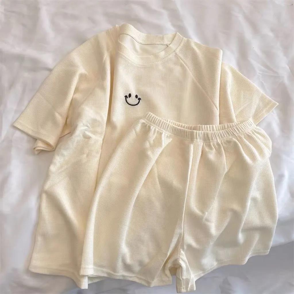 睡衣女夏季薄款短袖短裤宽松可爱学生两件套装简约可外穿家居服
